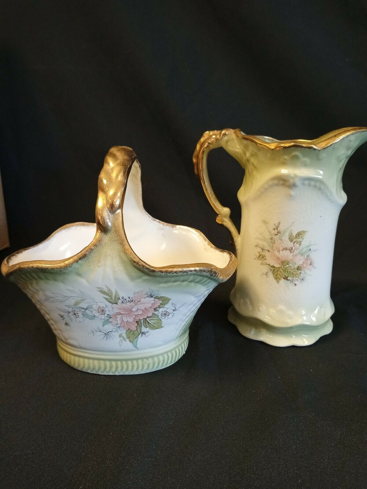 Vintage Shorter & Son Hand Painted Staffordshire Ironstone Basket and Jug (7886)