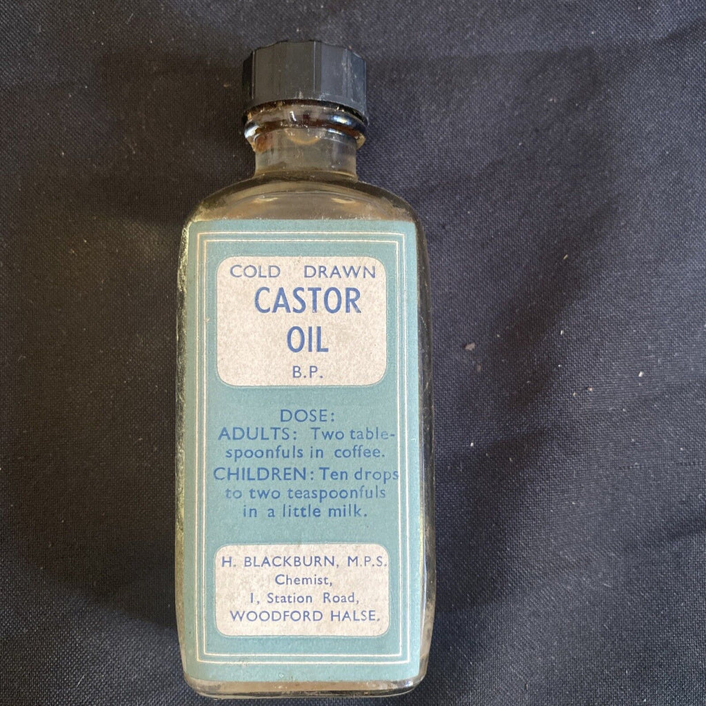 Antique Pharmacy Apothecary Castor Oil Unopened bottle - (9629)