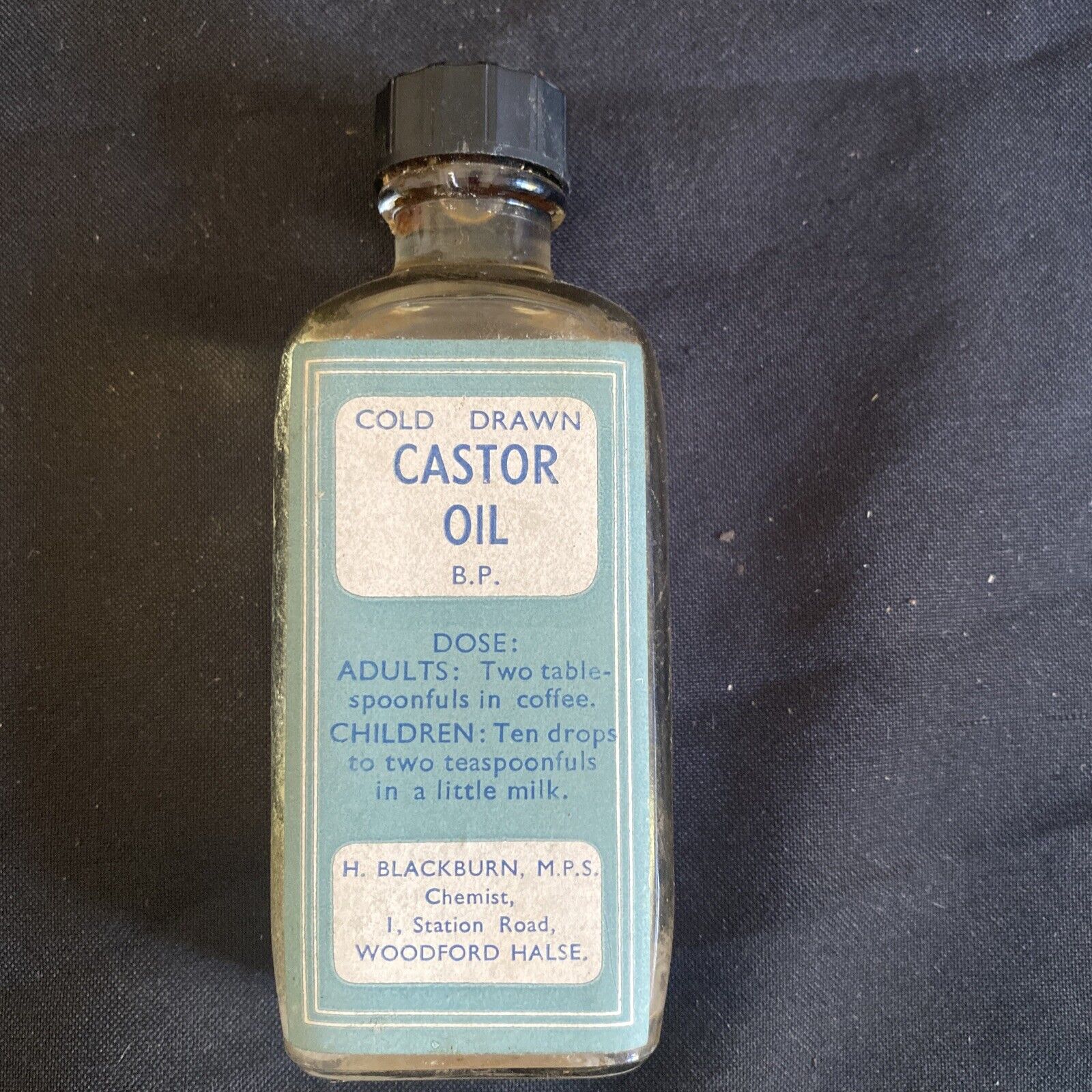 Antique Pharmacy Apothecary Castor Oil Unopened bottle - (9629)