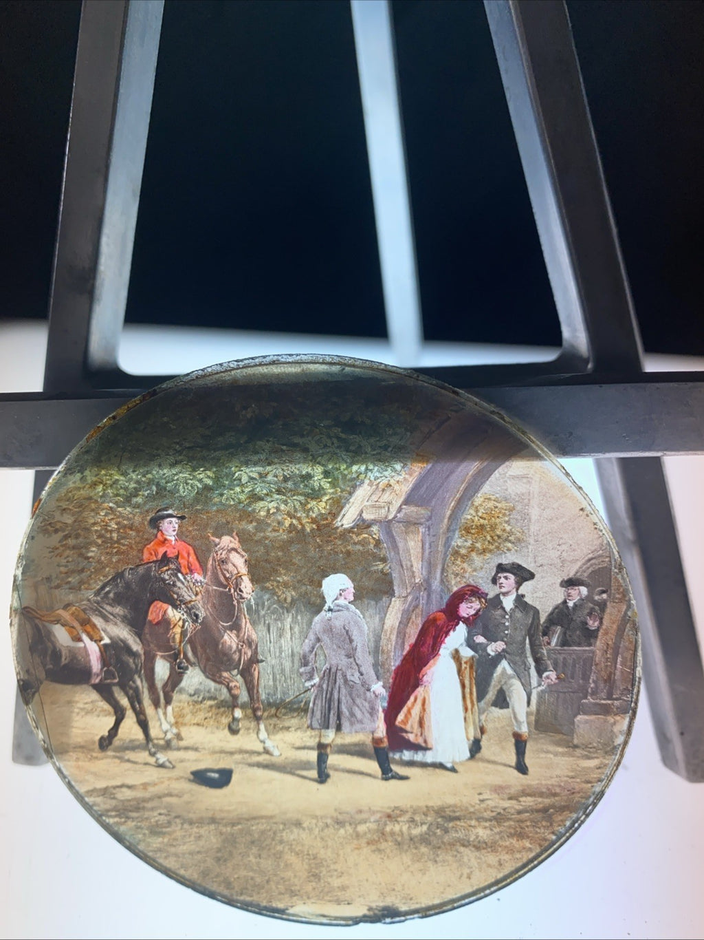 Magic Lantern Victorian Glass Round Handpainted Slide Church Conflict (1111)