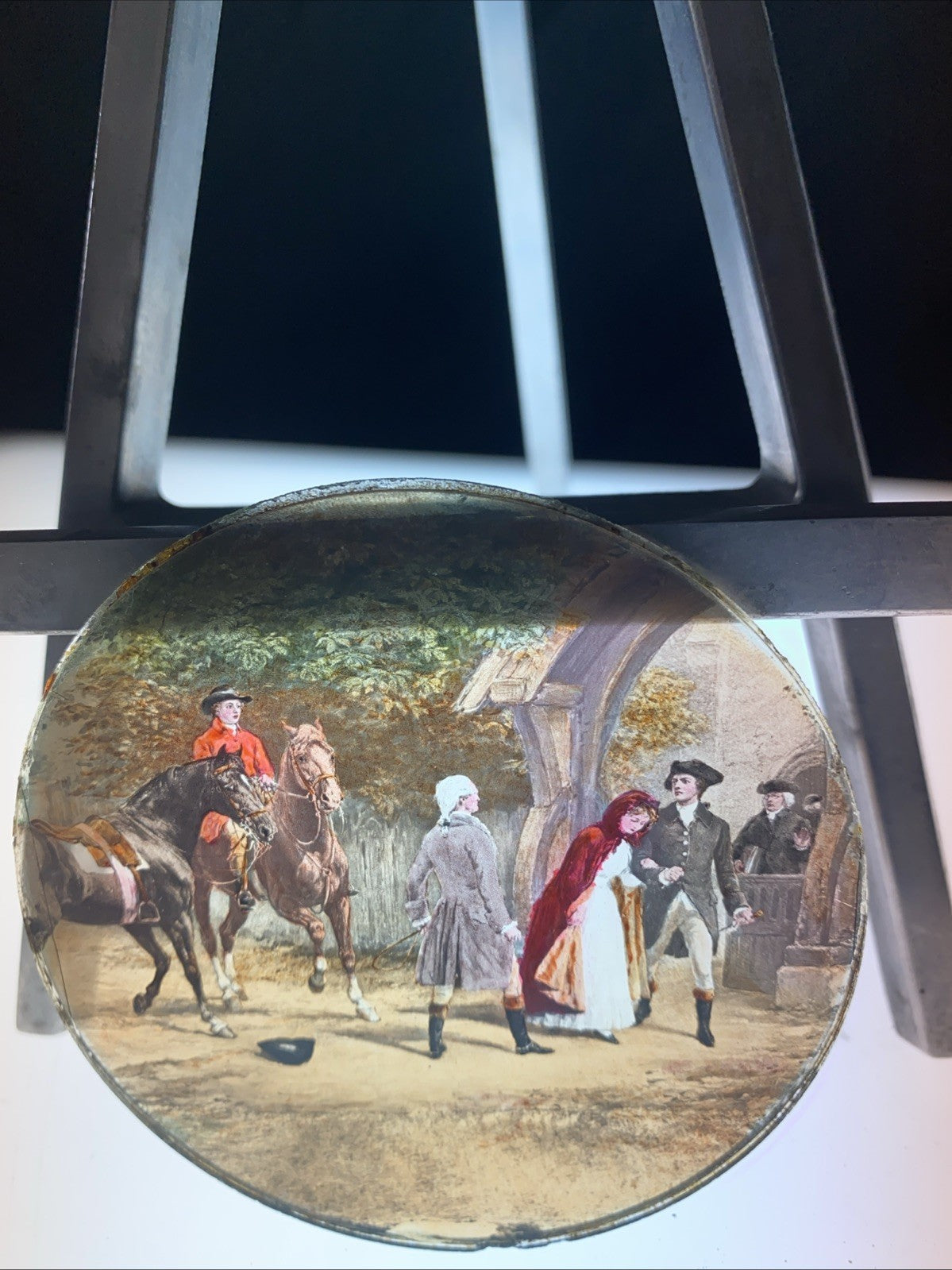 Magic Lantern Victorian Glass Round Handpainted Slide Church Conflict (1111)