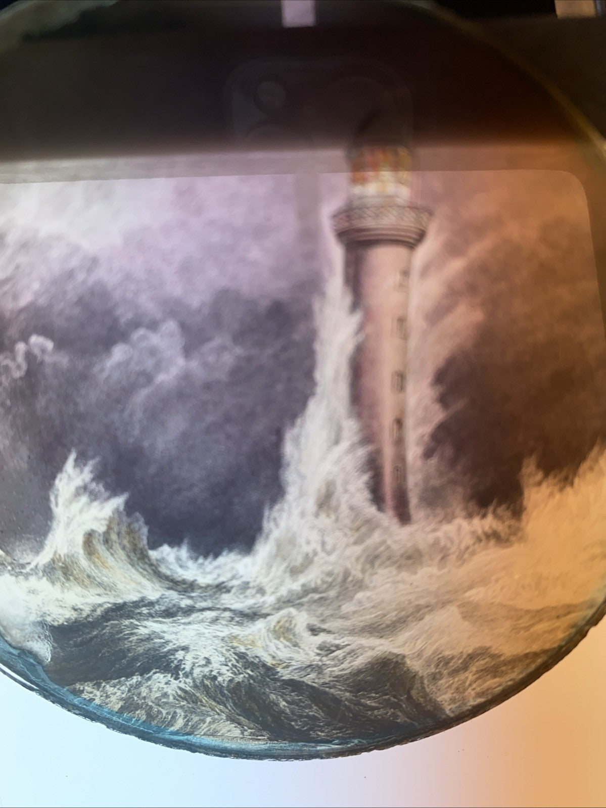 Magic Lantern Victorian Glass Round Handpainted Slide Stormy Lighthouse (1138)