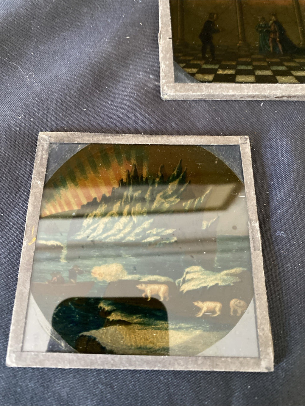 Magic Lantern Victorian Glass Square Handpainted x 3 Scotland Castle Etc (1080)