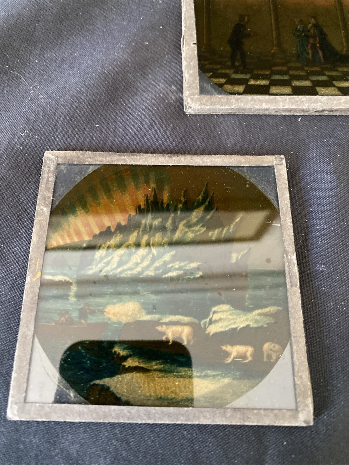 Magic Lantern Victorian Glass Square Handpainted x 3 Scotland Castle Etc (1080)