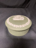 Vintage Wedgwood Jasperware Sage Trinket Box Grecian Round - (1597)