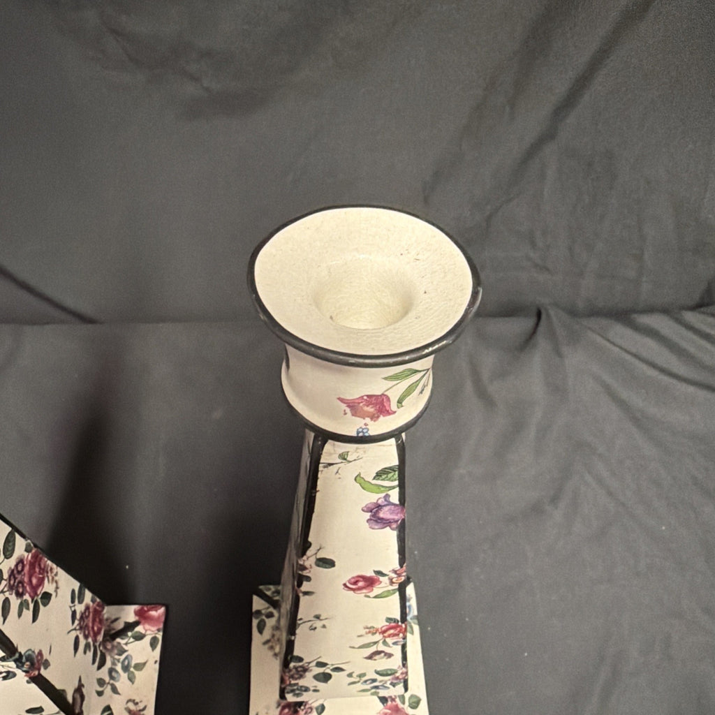 Delton Ware Burslem Rose Trellis 1904 - 1910 Pair of Candle Stick Holders - (1878)