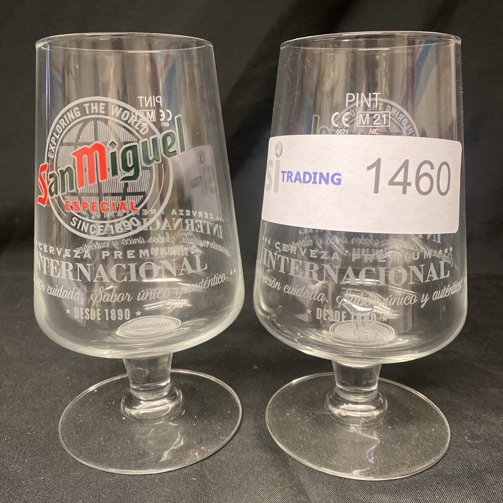 2X San Miguel Footed pint Glass Drinks Home Bar Pub Party (1460)