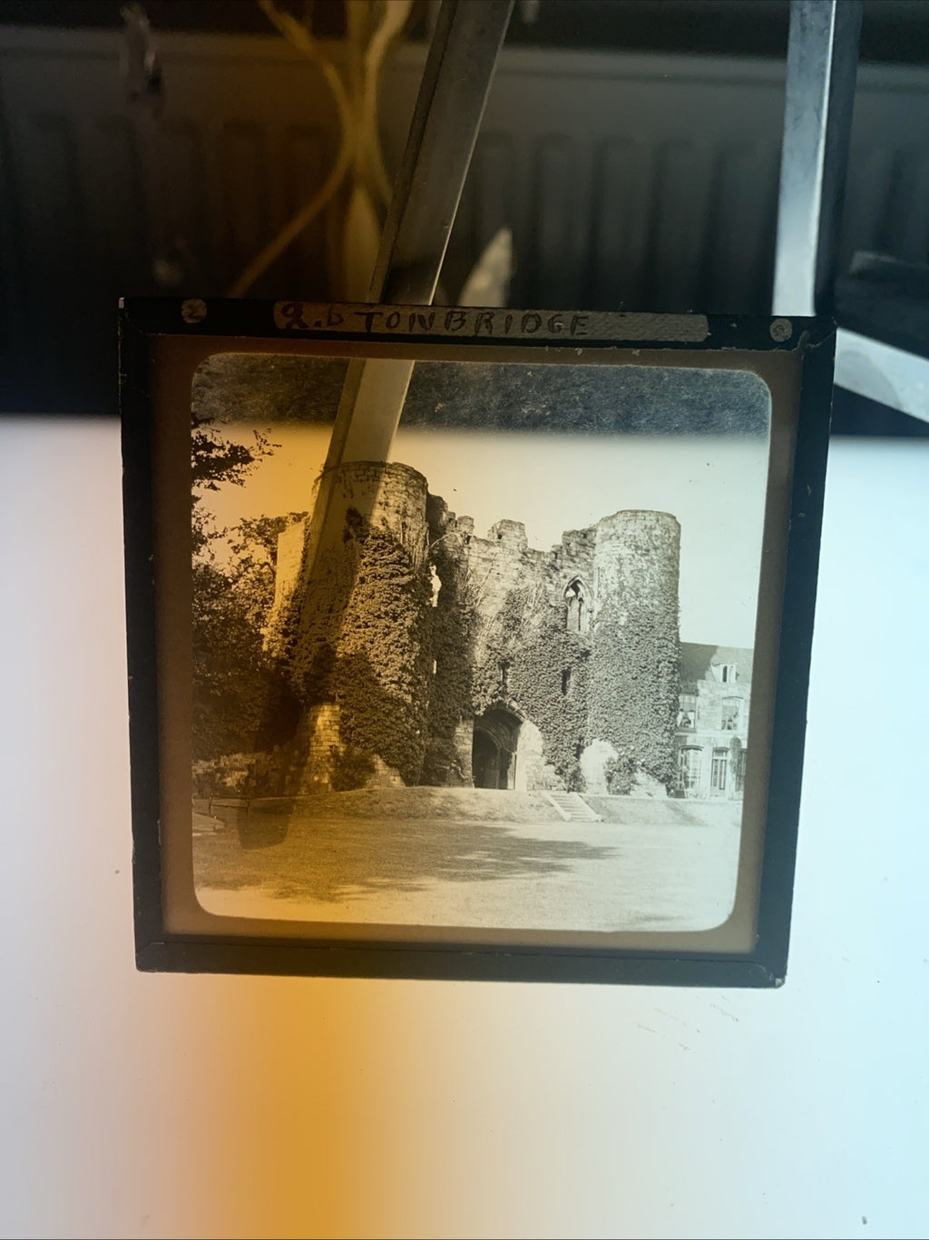 Magic Lantern Victorian Glass Square Antique Photo Tonbridge Castle (1074)