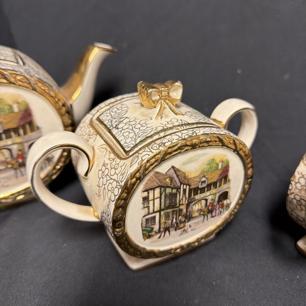 Sadler Set of 3 - Teapot, Creamer, Sugar Bowl - Design no 1761 "Stirrup Cup" - (1843)