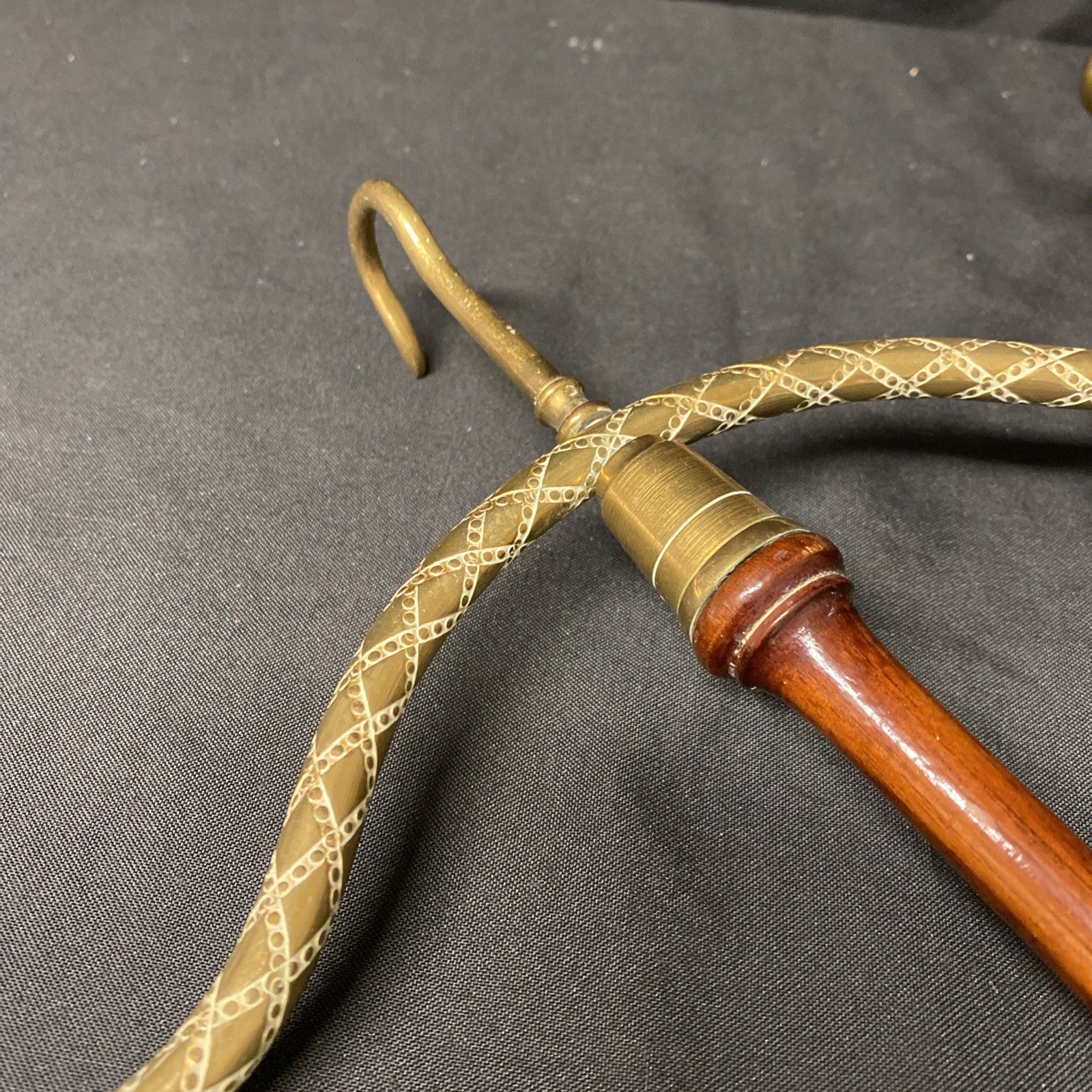 Antique Judge Barrister Wig and Gown Hanger Brass and wood Engraved - (1711)