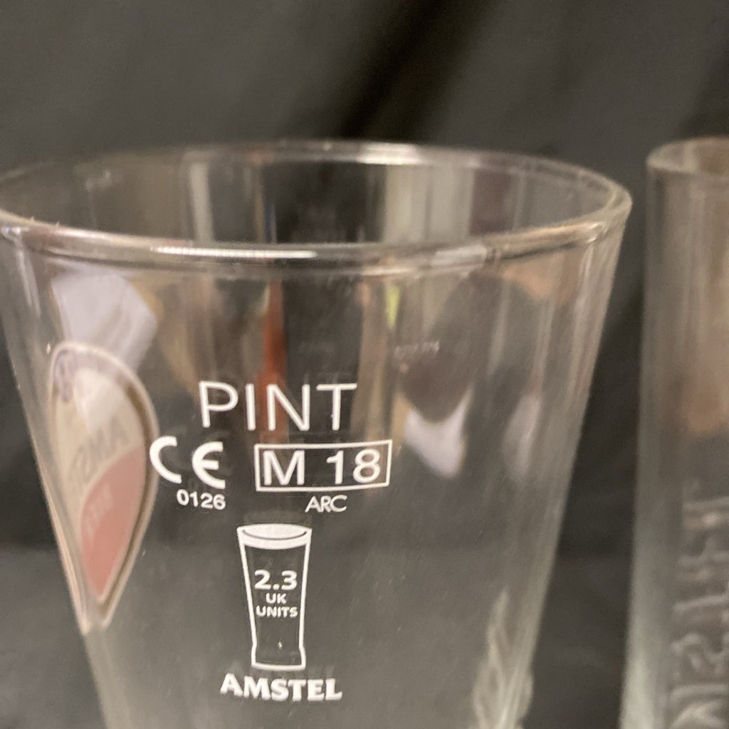2X Amstel Bier Etched Pint Glasses Lager Drinks Home Bar Pub Party (1333