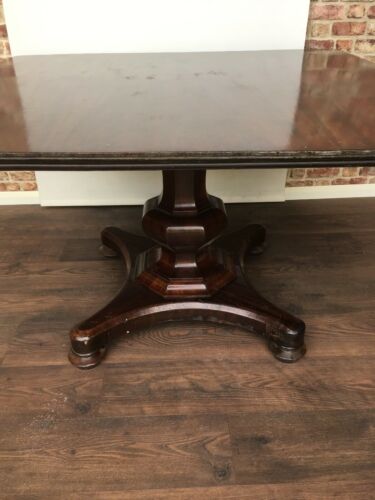 Antique Mahogany Very large square reception table on octagonal baluster column