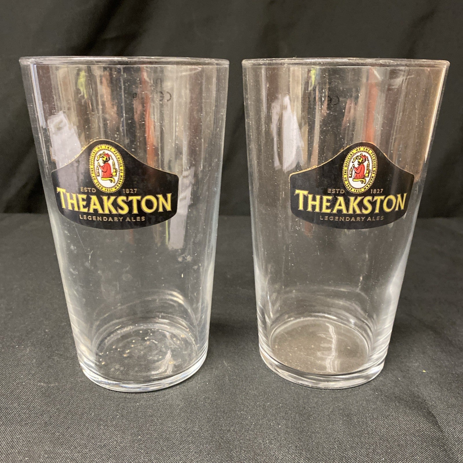 2X Theakston Ales Pint Glasses Lager Cider Drinks Home Bar Pub Party (1342)