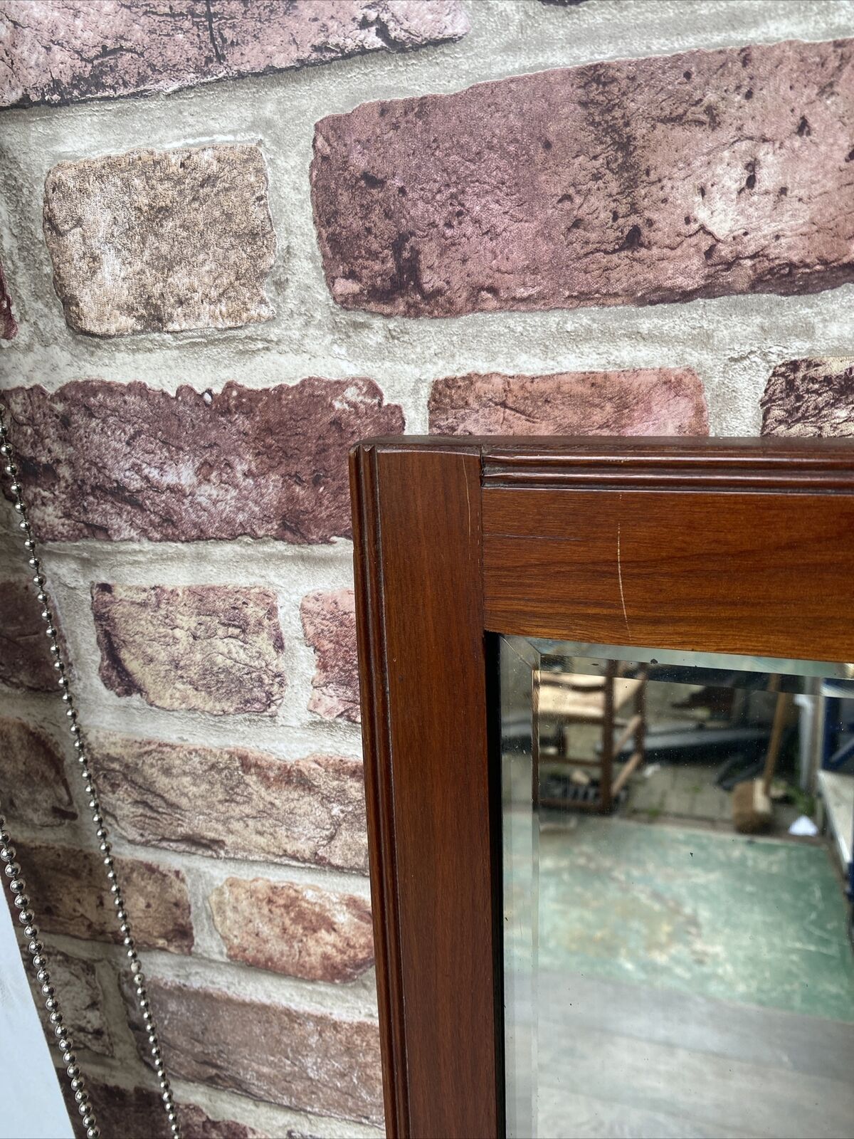 Antique mirror very heavy wood framed with bevelled glass rectangular - (7924)