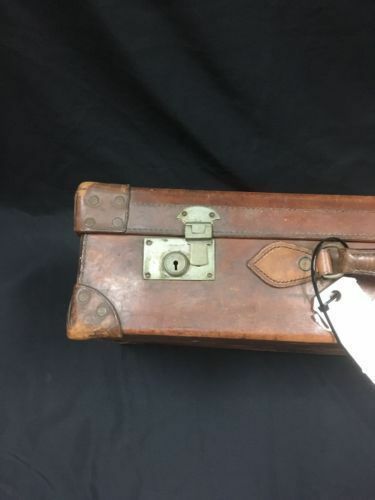 Antique Leather heavy suitcase - "AGANDCO" Locks - Automobilia Film Props -(2713
