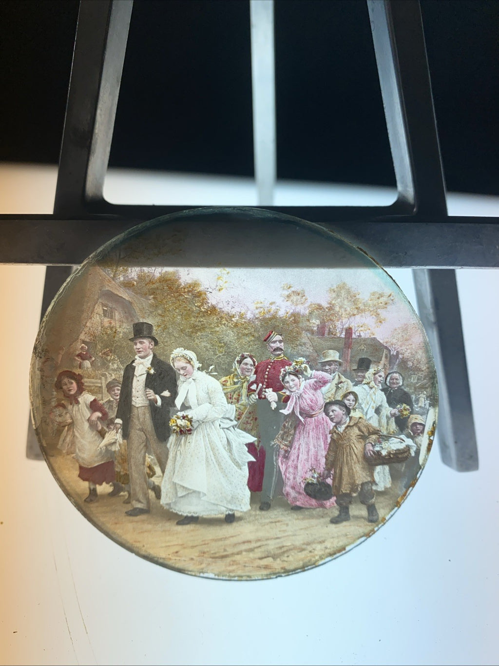 Magic Lantern Victorian Glass Round Handpainted Slide The Wedding - (1093)