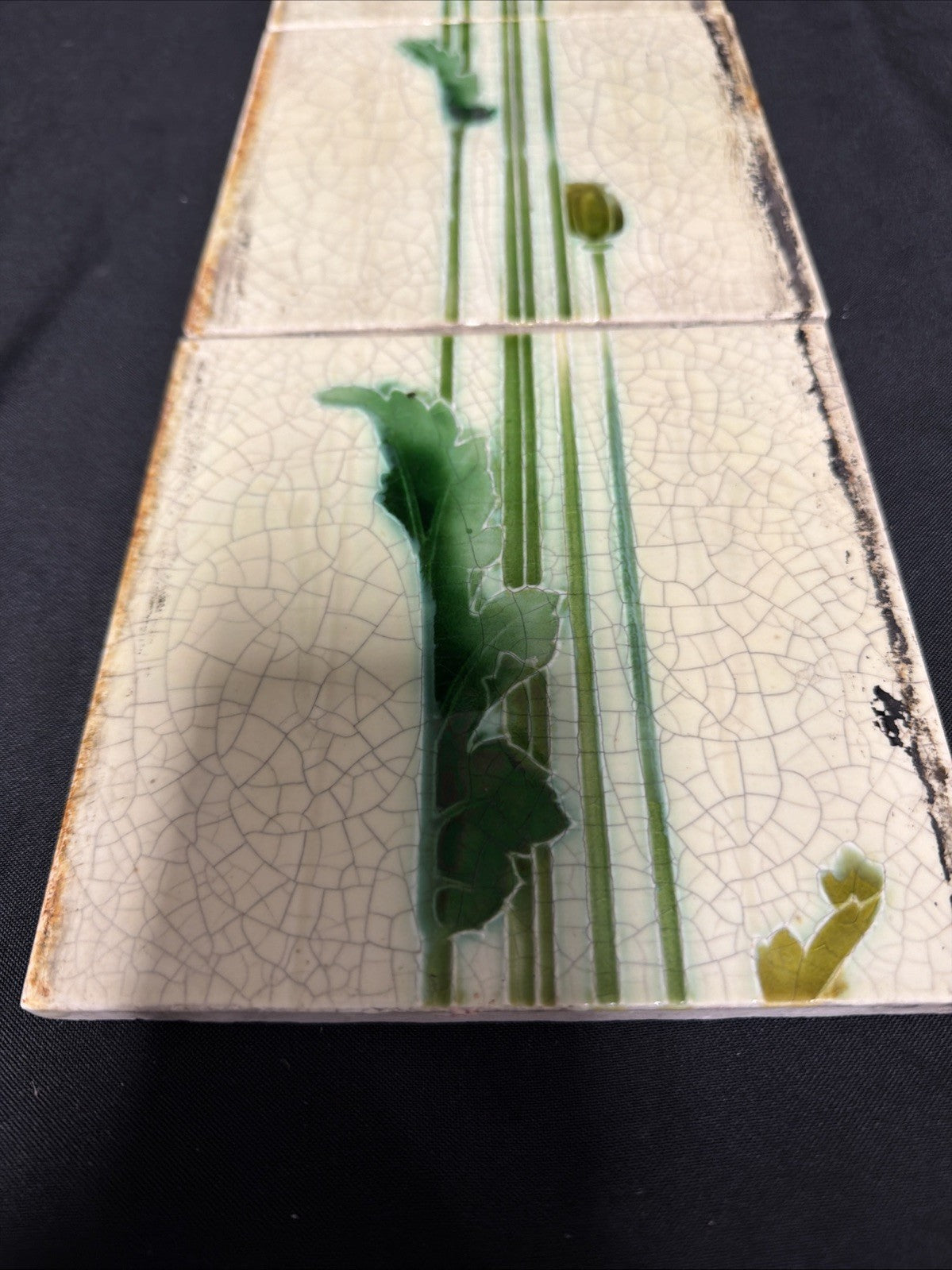 Antique Tiles set of three crackle glaze floral RD No 533060 1909? - (1893)