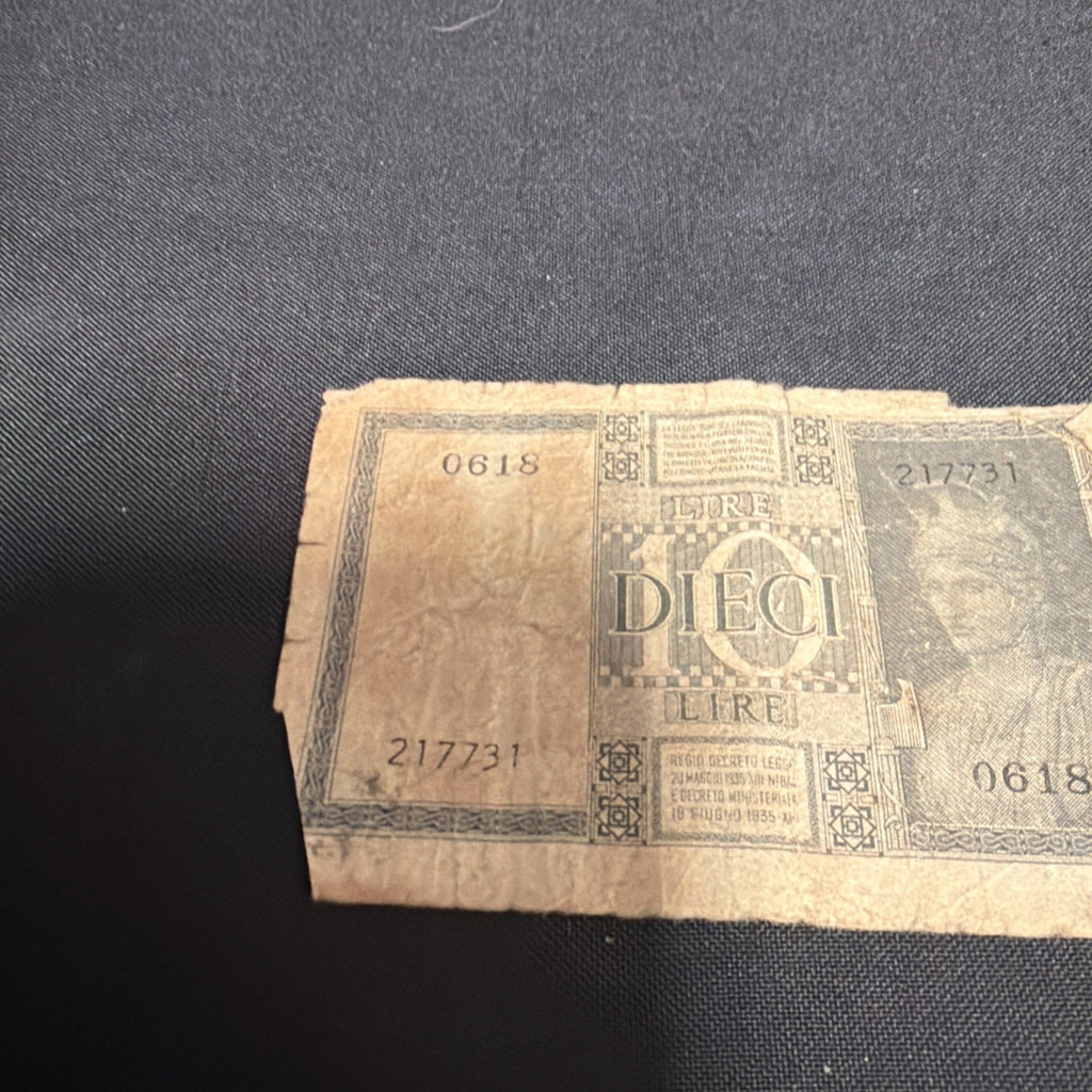Bank Note Antique Regno D'Italia 10 Dieci Lire Cinque 1939 Circulated - (2306)