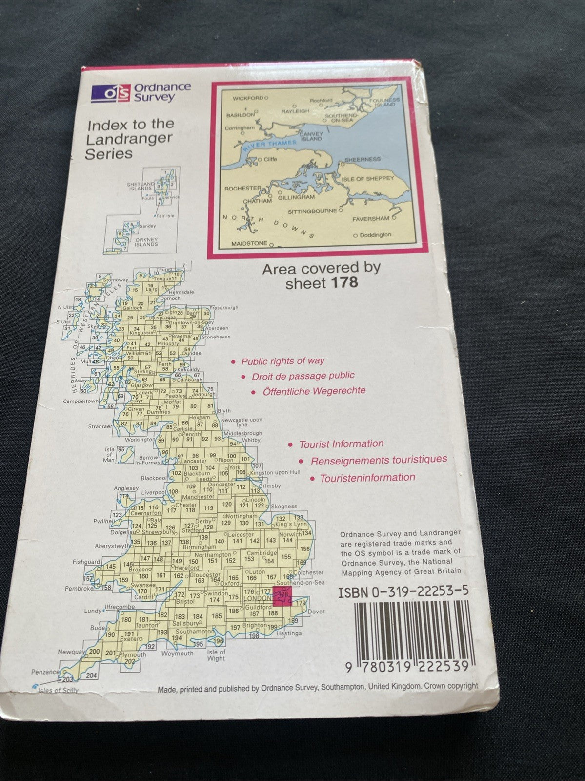 Thames Estuary Ordnance Survey OS Landranger Map #178 1:50 scale (1230)