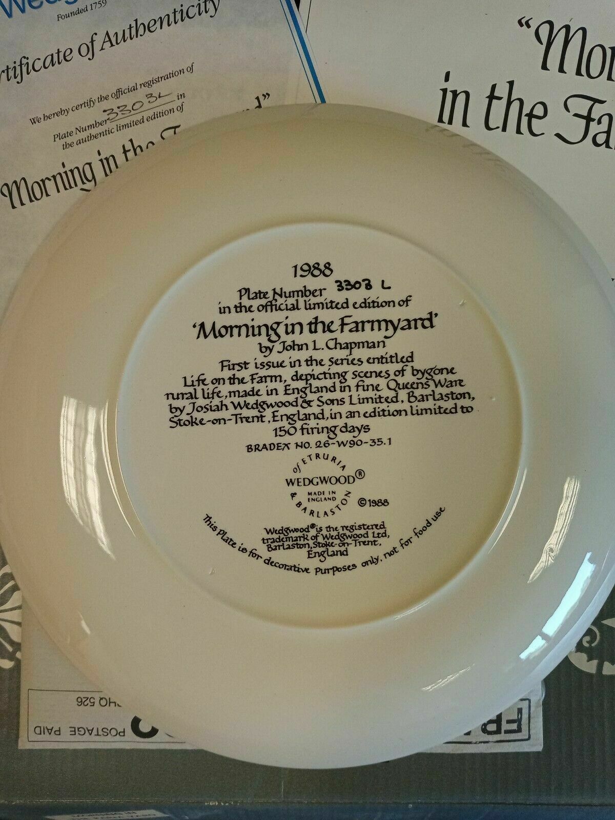 Wedgwood Queensware Collectors Boxed Plate 1989 Morning In The Farm Yard (7883)