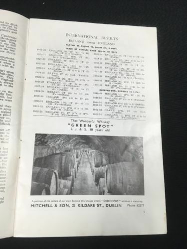 RUGBY UNION Programme Ireland Vs England Lansdowne Road February 12th 1955 (2869