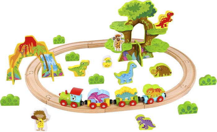 TOOKY TOYS Wooden Dinosaur Train Set Medium with 40 pieces Age 3+