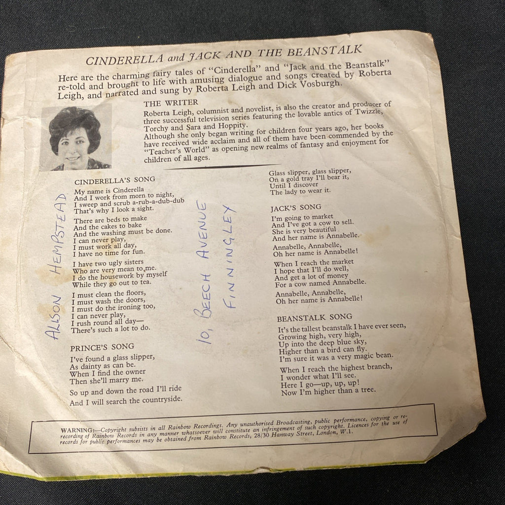 VINYL RECORD - Hi Fi Rainbow Records Cinderella and more RED Vinyl 7" - (1443)