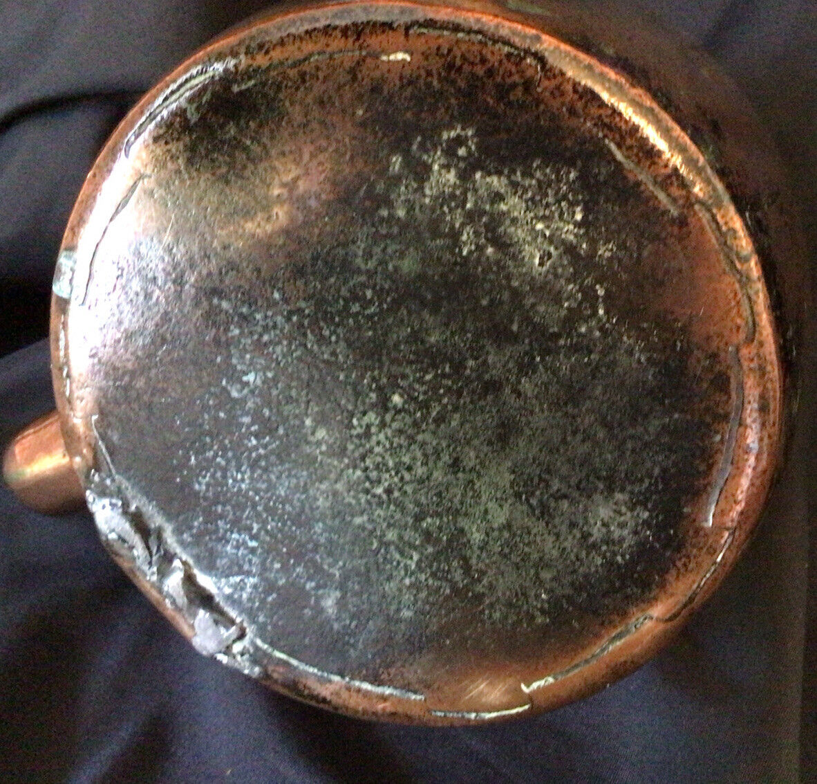 Kettle VERY heavy copper antique kettle nice patina - (8603)