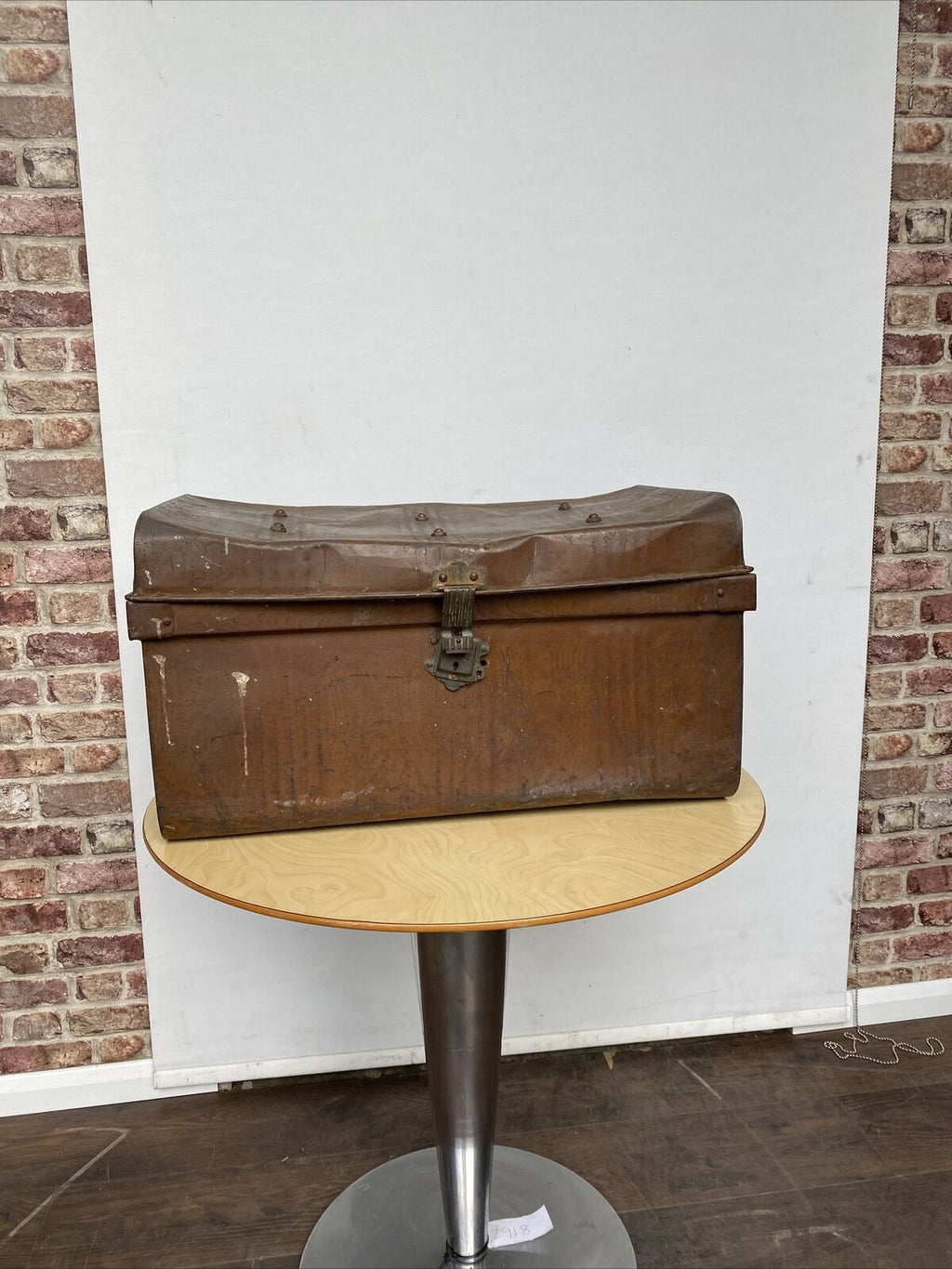 Medium Antique Steel Trunk Great for prop or display - (8051)