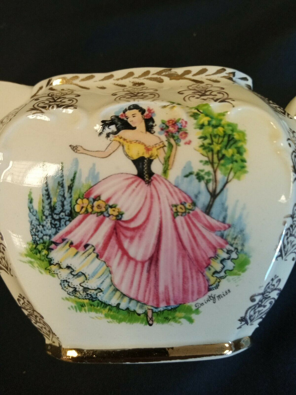 Vintage Sadler Cream Jug DAINTY MISS Gilded 7.5cm Tall - (7892)