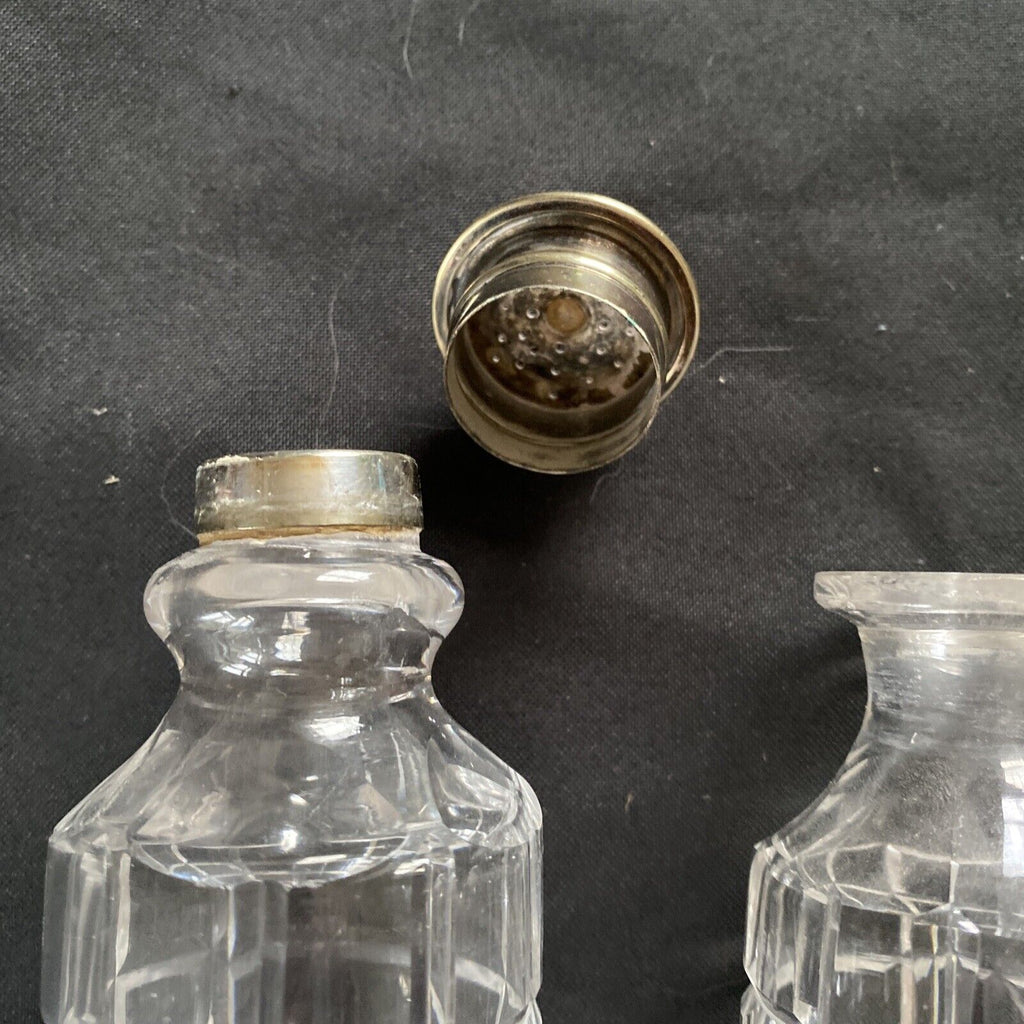 Antique EPNS Glass condiment pair Salt Sugar oil etc - 9330