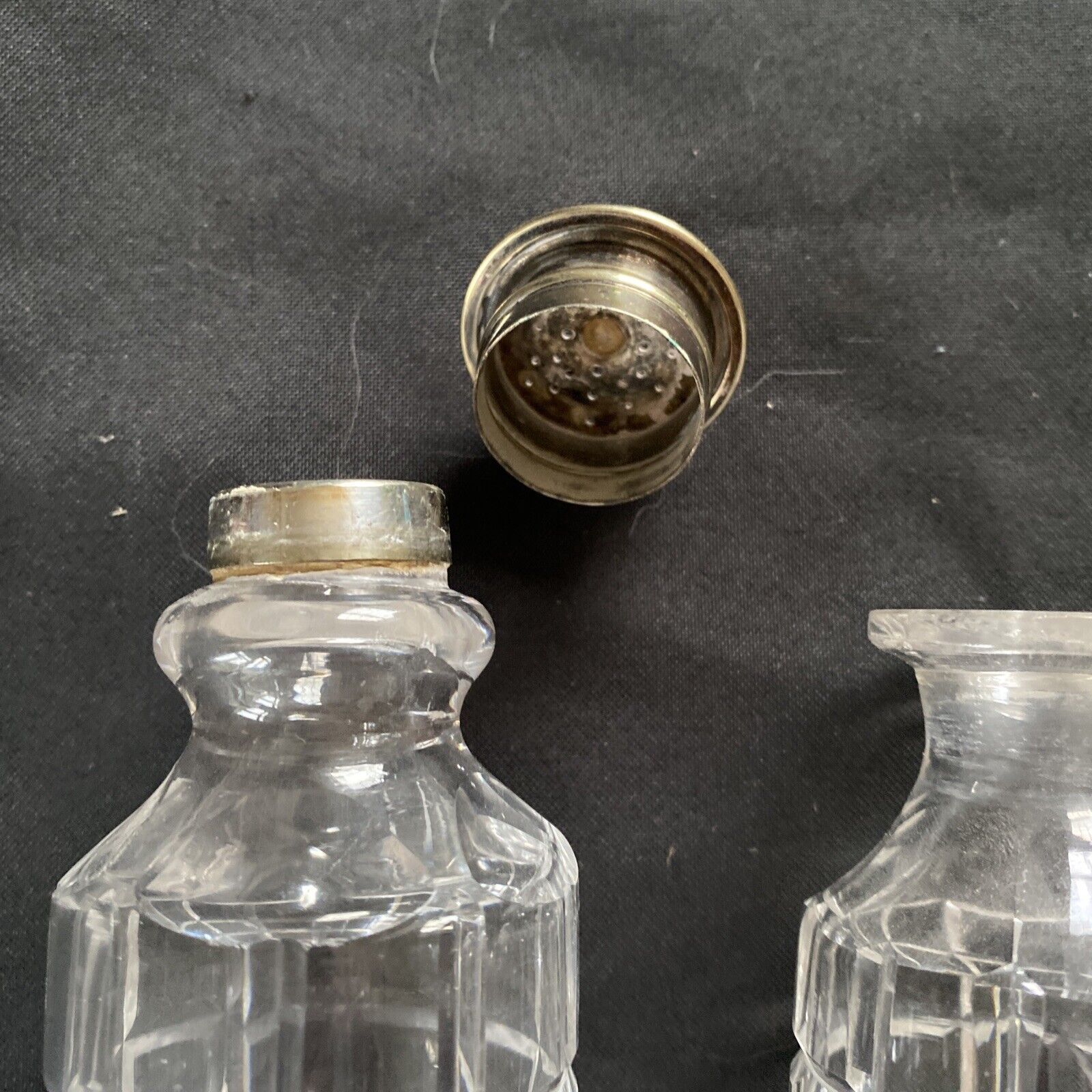 Antique EPNS Glass condiment pair Salt Sugar oil etc - 9330