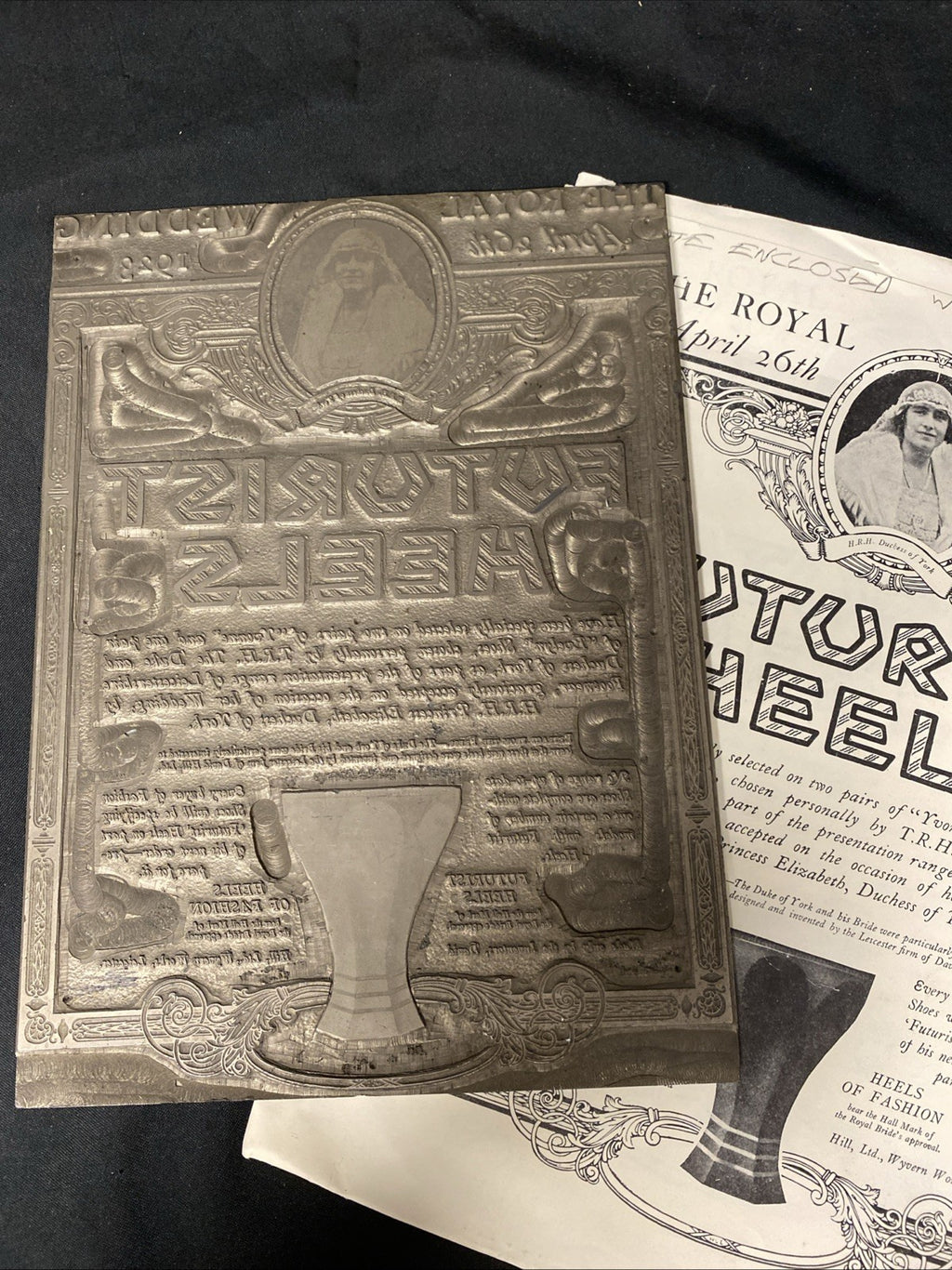 Metal Printers Plate April 26th 1923 Royal Wedding Futurist Heels - (1684)