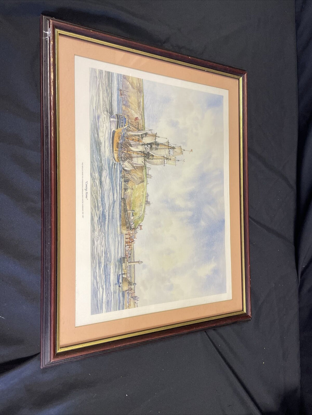 Vintage framed print of H.M Endeavour approaching Whitby 1997 May - (8144)