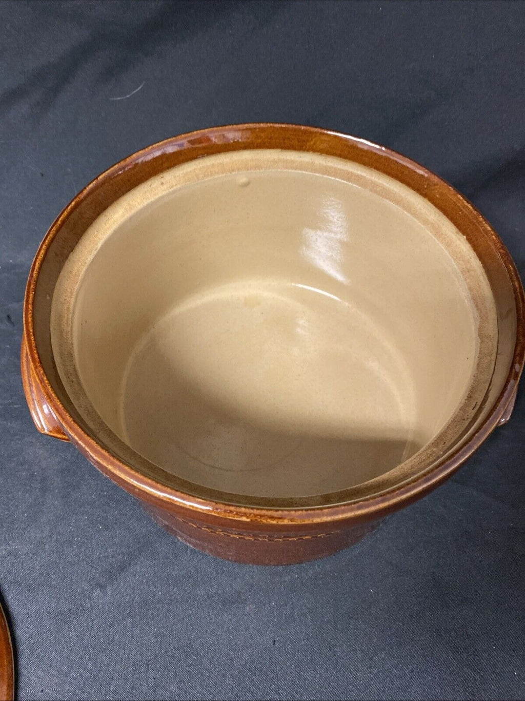 Pearsons Of Chesterfield Glazed vintage stoneware cook pot with lid -(5852)
