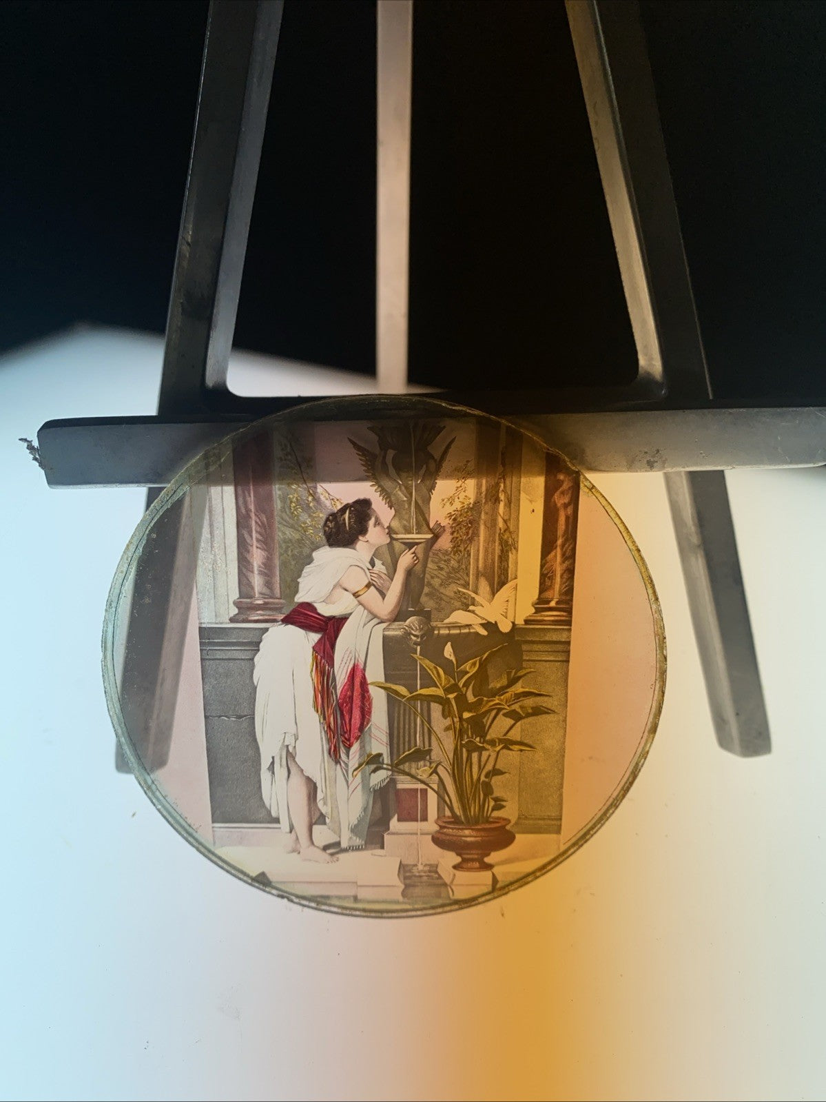 Magic Lantern Victorian Glass Round Handpainted Slide Grecian Woman (1119)