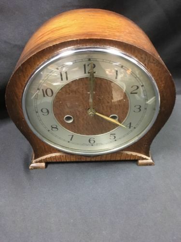 Antique CLOCK Mantle pendulum nice oak glass case complete - (2879)
