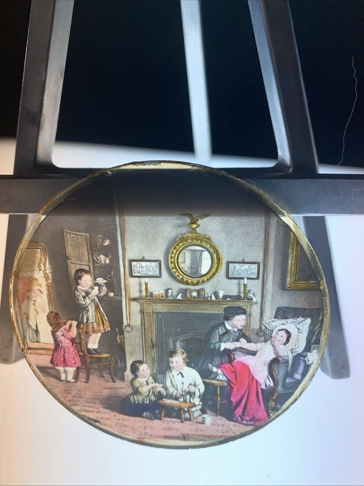 Magic Lantern Victorian Glass Round Handpainted Slide 6 children at home (1112)