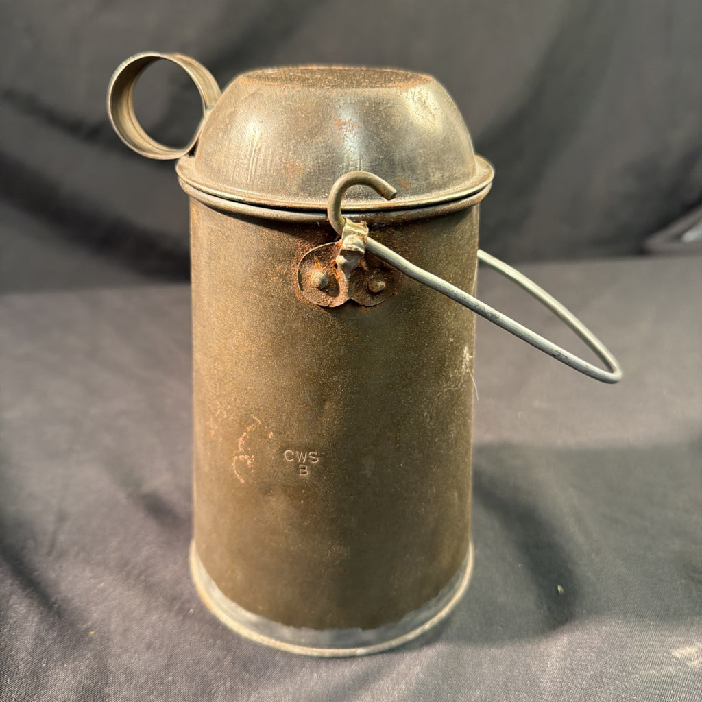 World War Era or Miners Antique Tin Plated Billy Can with Swing Handle - (2037)