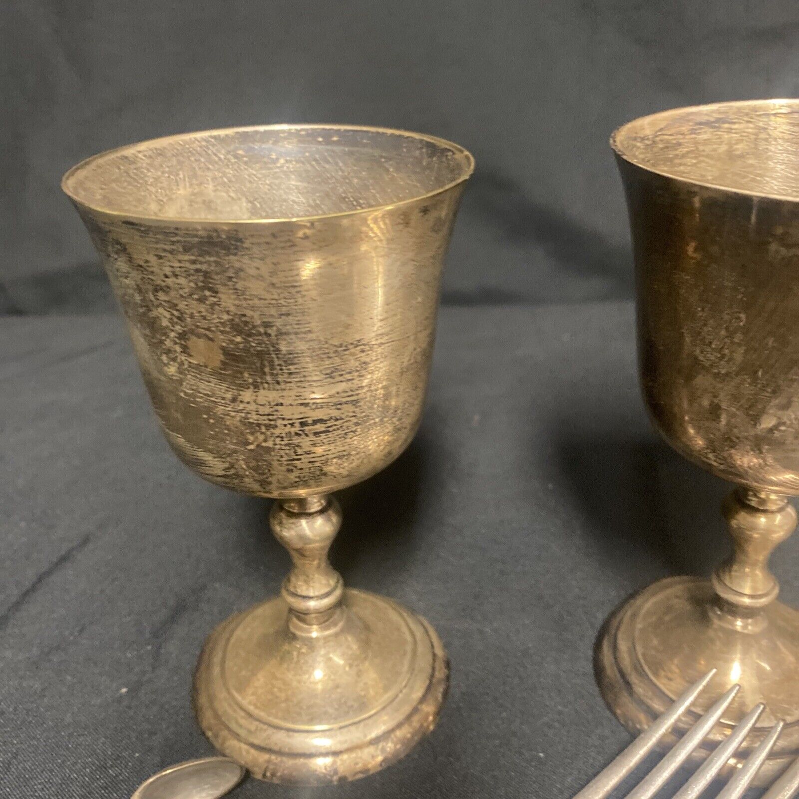 Art Deco 1920's EPNS Job lot 2 goblets, 2 forks, spoon, sugar tongs - (9086)