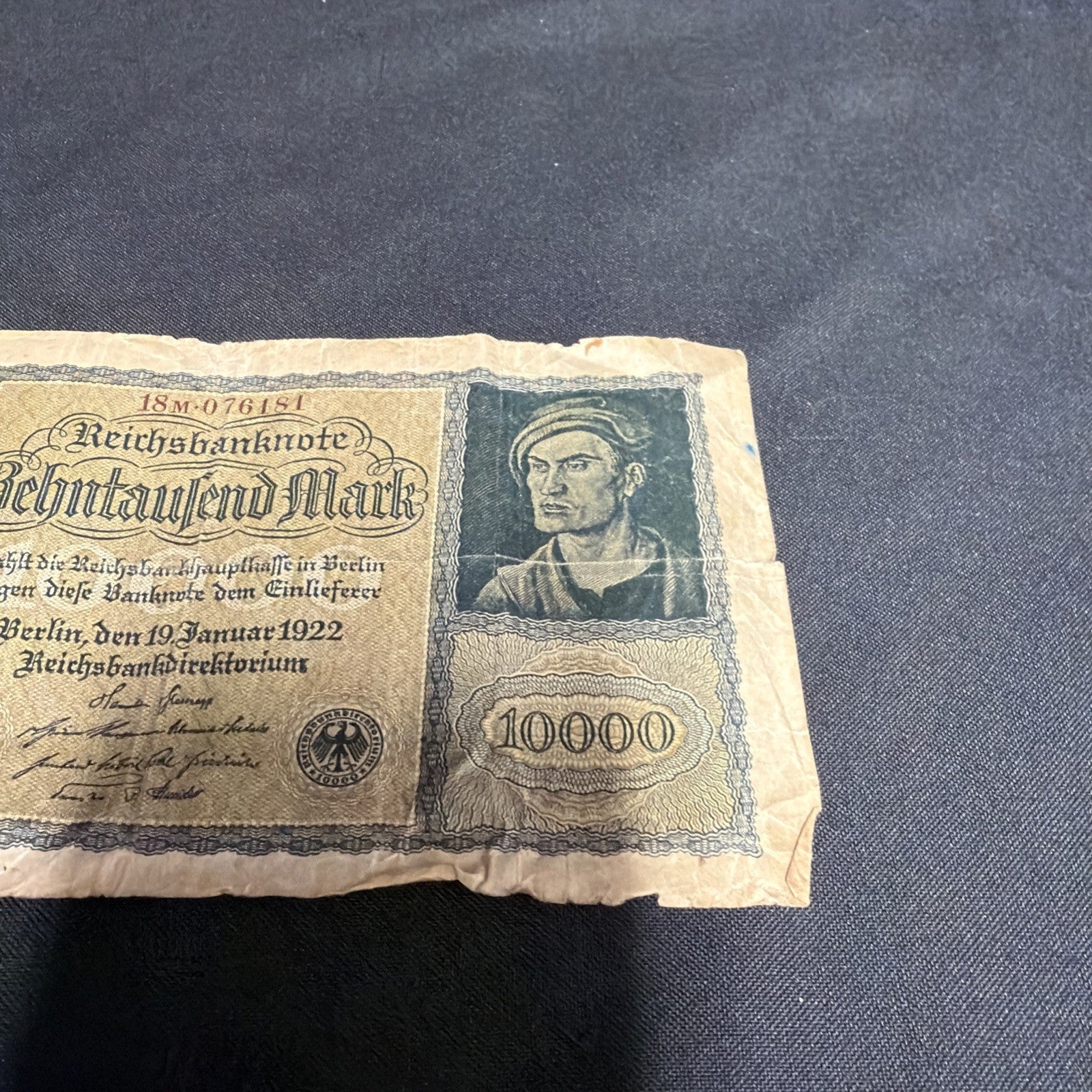 Bank Note Antique 10000 Zehntausend Mark Berlin 1922 German Banknote - (2354)