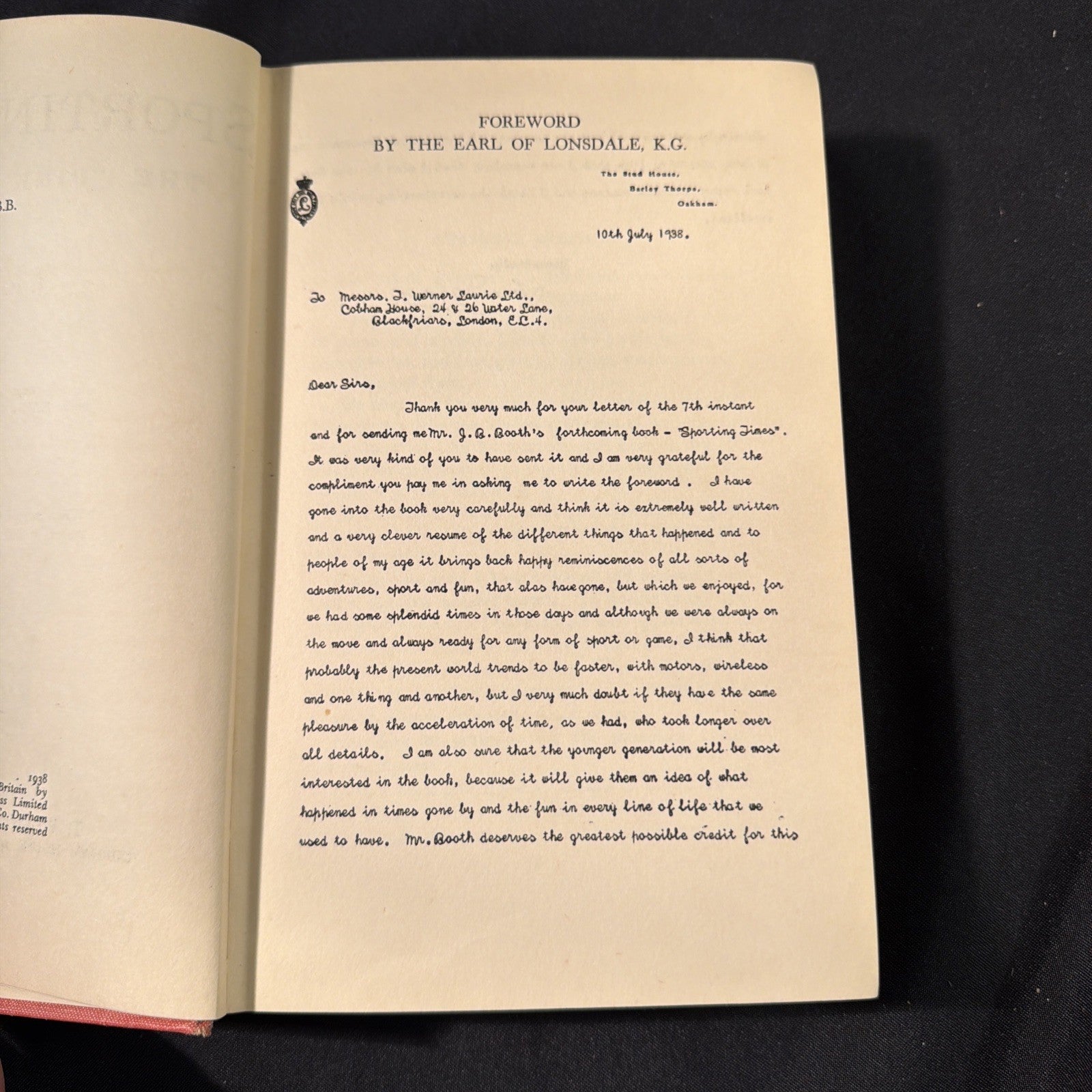 Antique Book 1938 1st Edition Sporting Times, The "Pink 'un" by J.B. Booth - (1977)