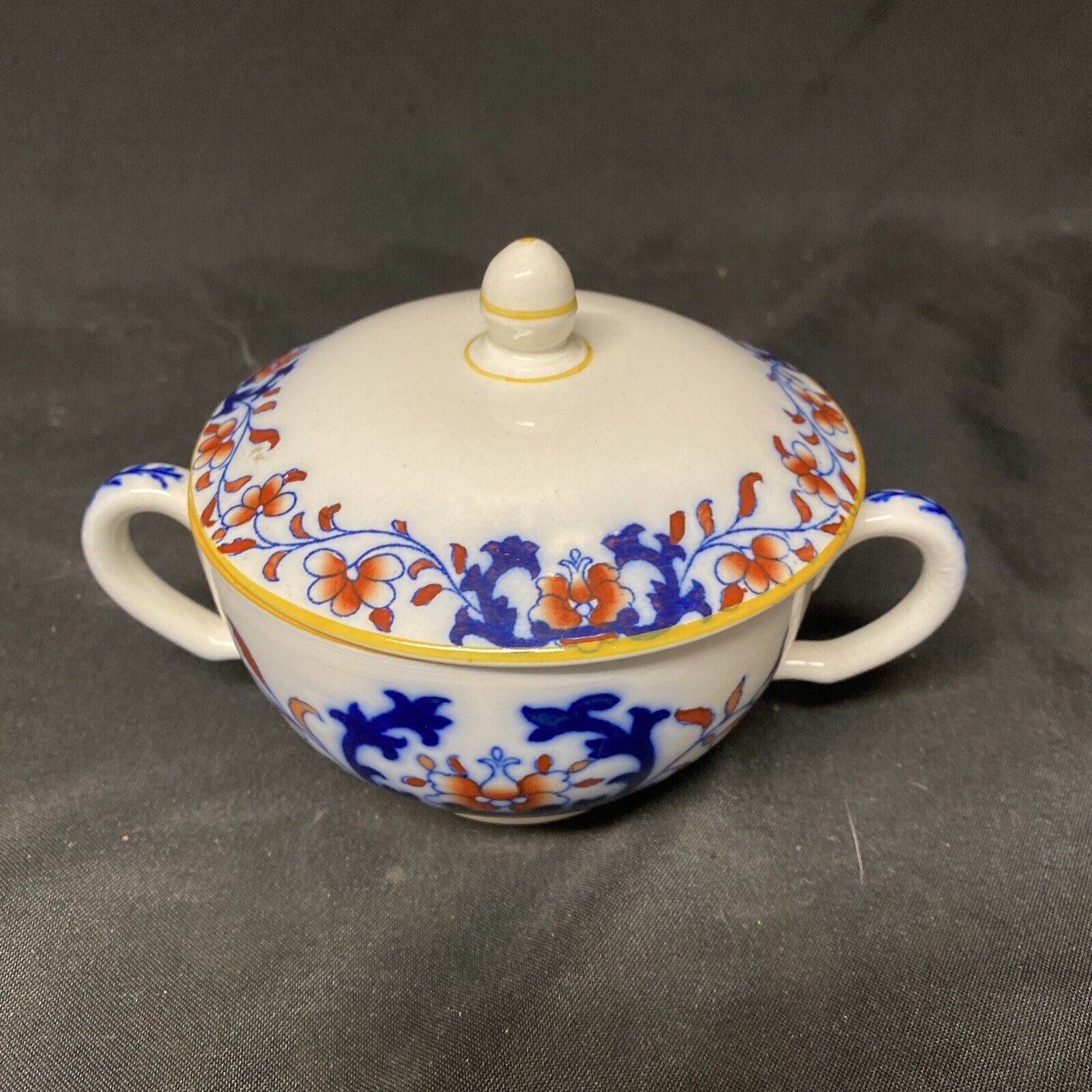 1860's MINTON Ceramic Imari bowl + Lid Floral Lyre England 15cm - (5239)