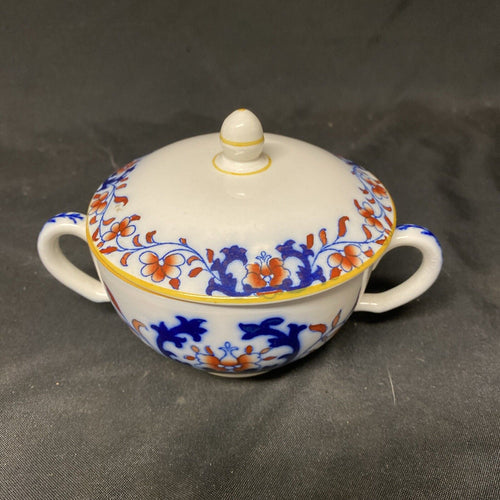 1860's MINTON Ceramic Imari bowl + Lid Floral Lyre England 15cm - (5239)