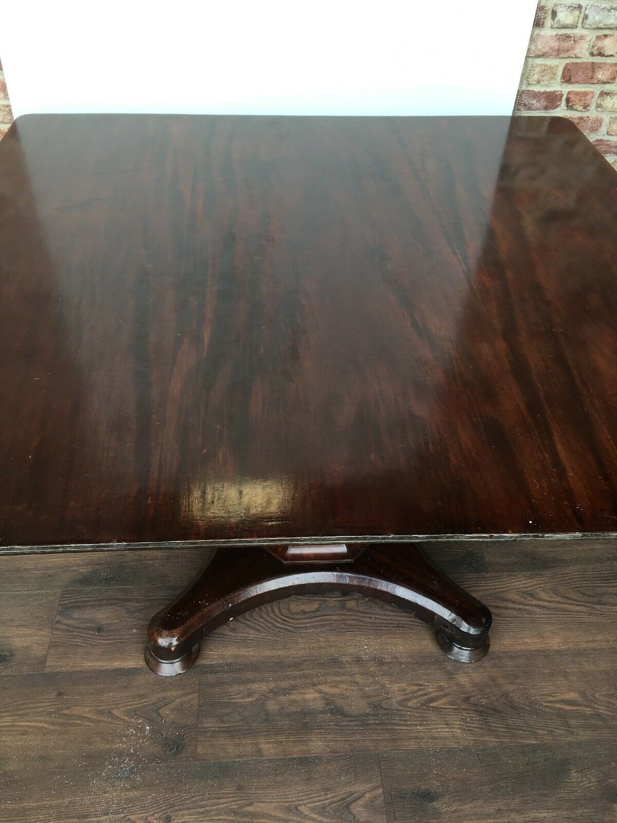 Antique Mahogany Very large square reception table on octagonal baluster column