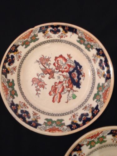 MINTON Imari Pattern Peony and red bird x 3 Plates 1860  - VERY RARE    (1355)