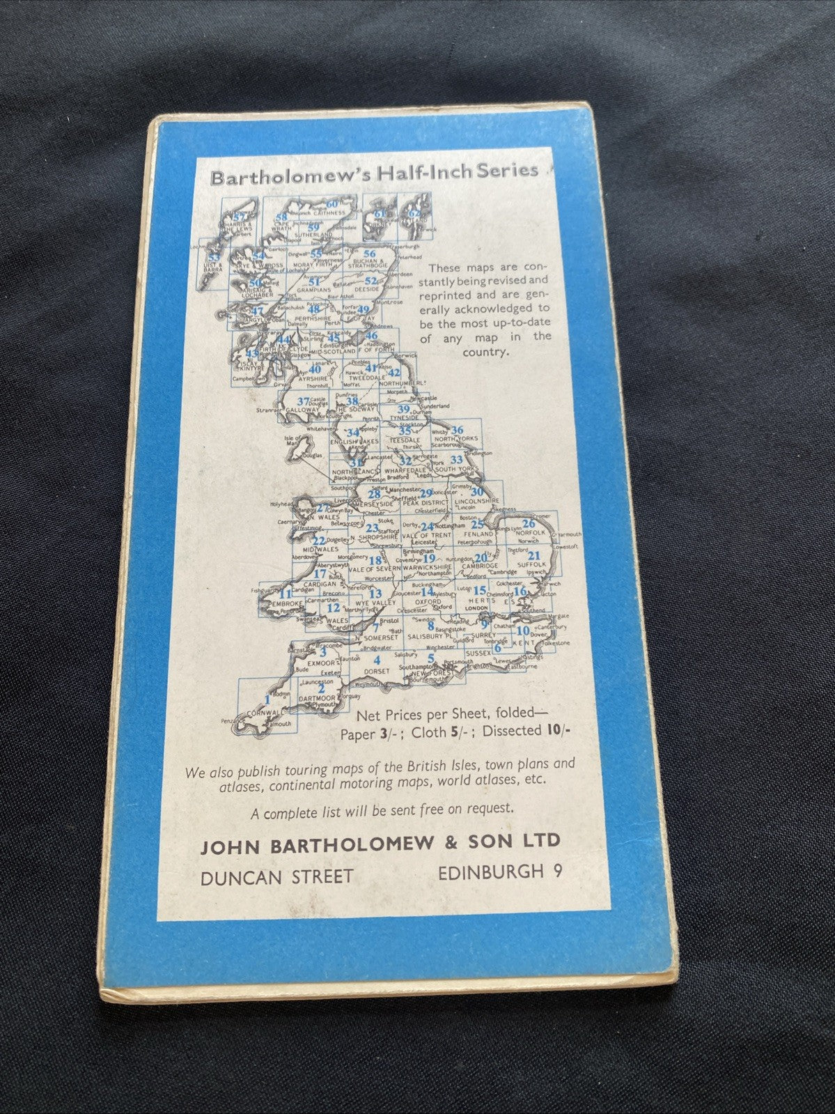 Wharfedale Bartholomew Revised Half Inch contoured Paper Map #32 (1271)