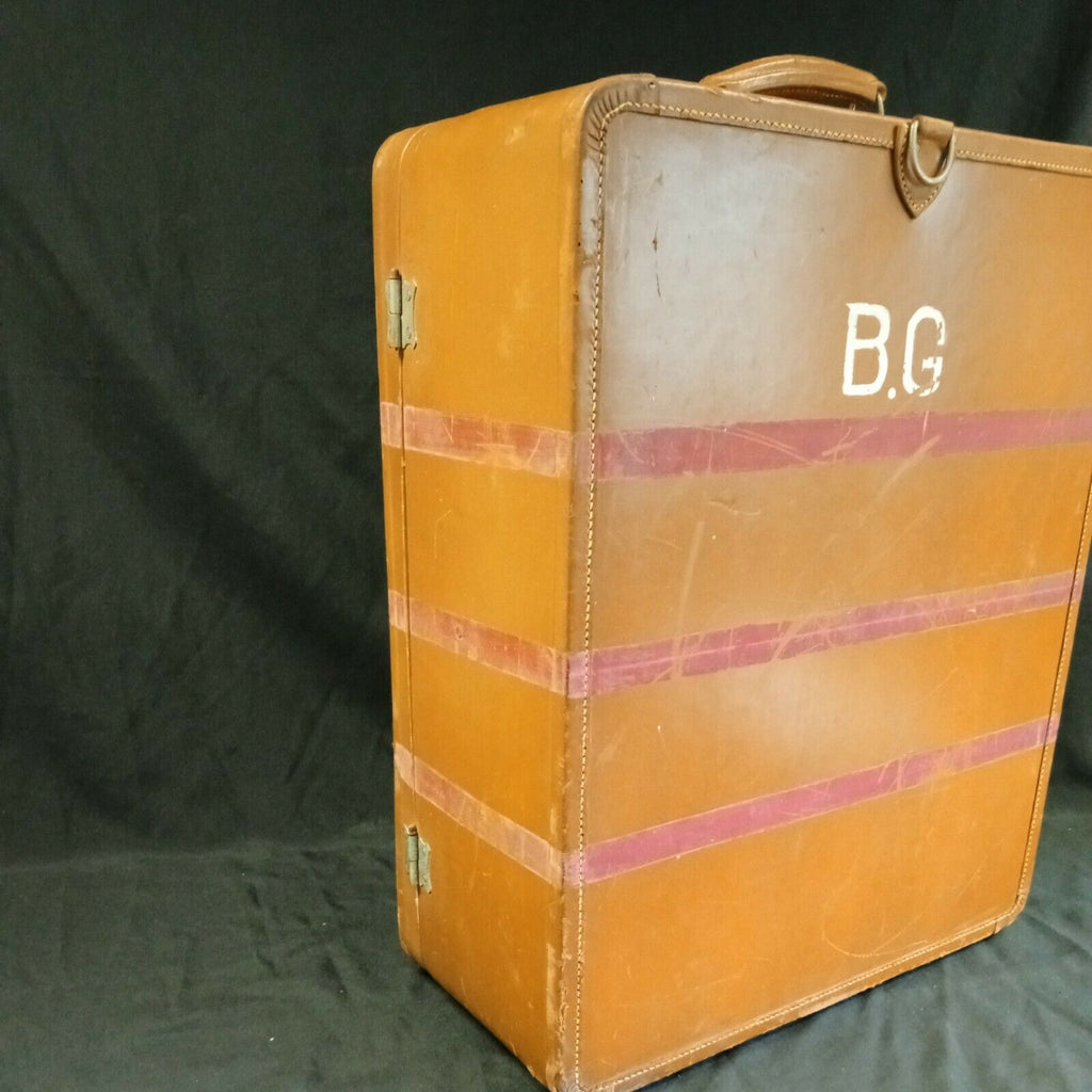 Leather Suitcase Antique Crescent Wardro Solid Case - (7983)