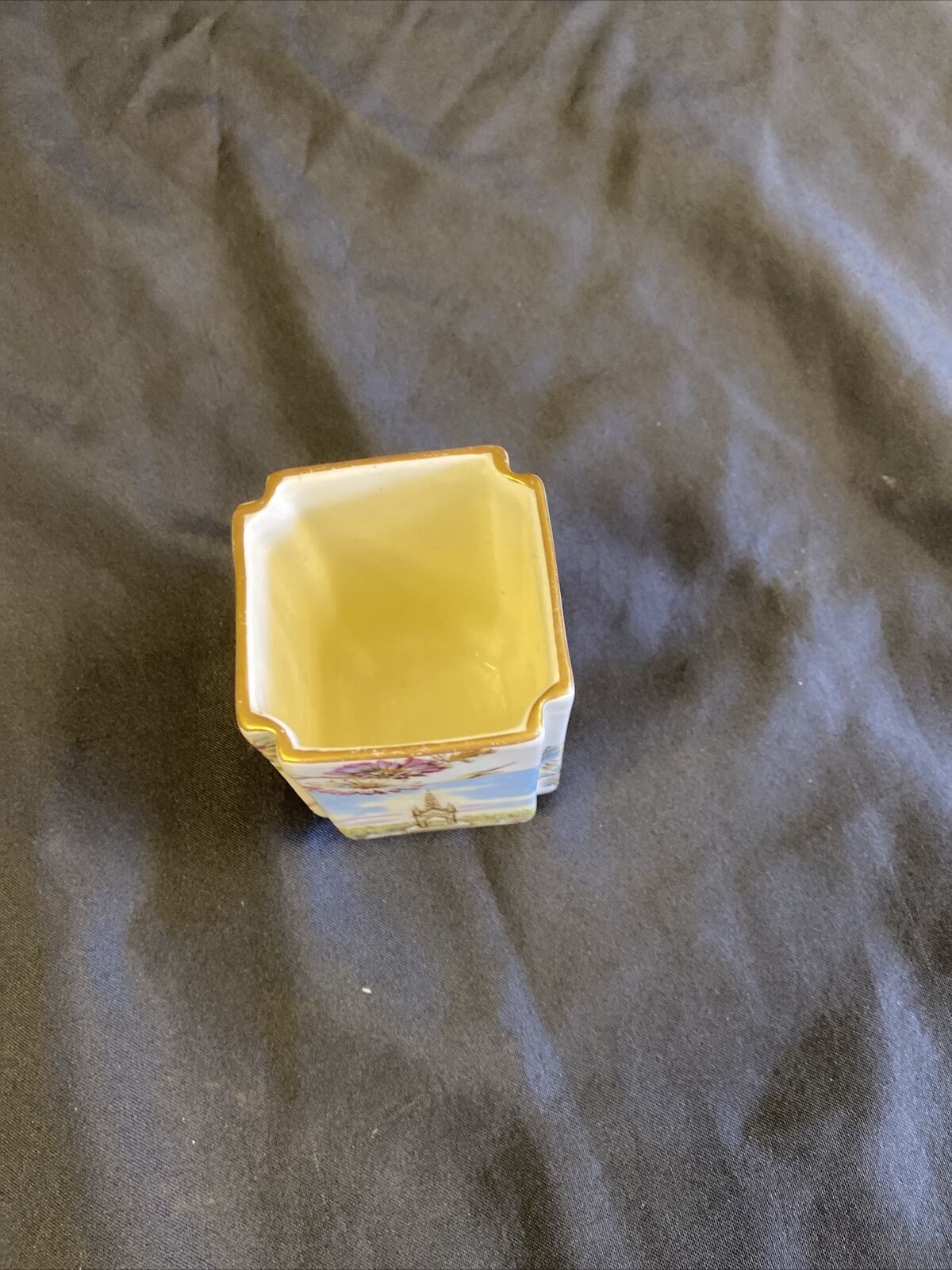 Antique Square Pot with The Horseguards & Albert memorial painted & Gilt (7717)