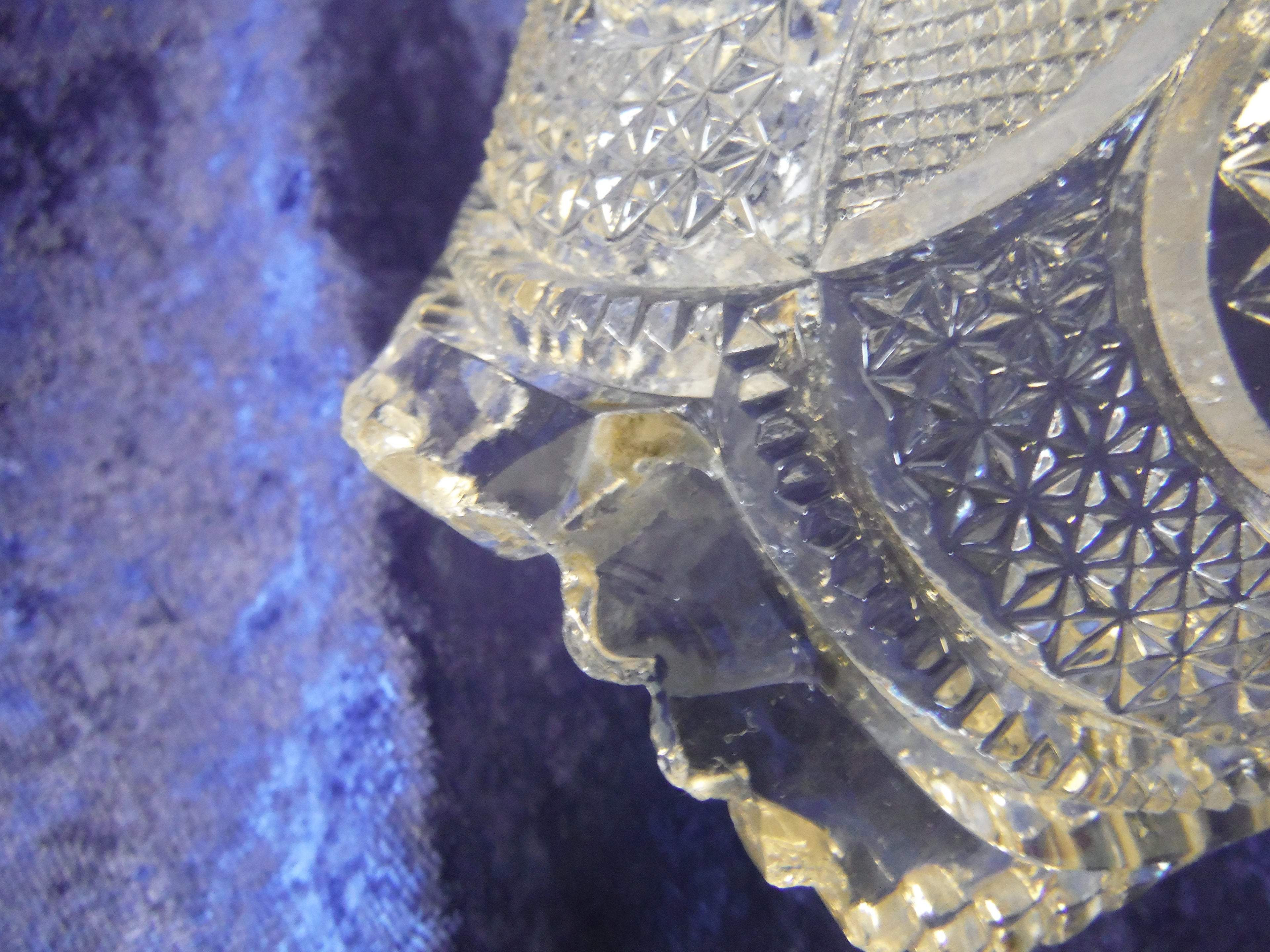 Antique Oblong Bowl Cut Glass saw tooth edge overlapping circles brilliant cut - (2986)